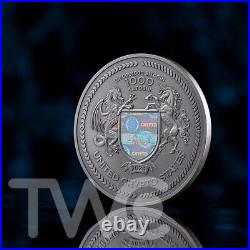 Binary Bull Binary World 2oz Antique finish Silver Coin 0.00001 Bitcoin UCS 2024