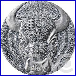 Binary Bull Binary World 2oz Antique finish Silver Coin 0.00001 Bitcoin UCS 2024