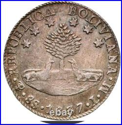 Bolivia 1837PTS LM 8 sols old world silver coin HIGH GRADE #5404