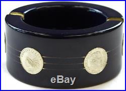 C. Fiorentine Navy Porcelain Ashtray with 6 Silver World Coins Hand-Made in Italy