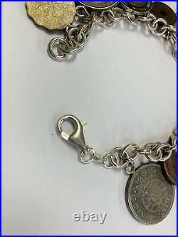 COINS of the WORLD Charm Bracelet Box & Pamphlet Sterling Silver Chain 71.8 Gr