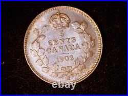 Canada 1903-H large H, 5 cents, old silver world coin High GRADE #x0132