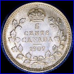 Canada 1907, 5 cents, old silver world coin HIGH GRADE #2416