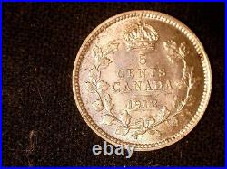 Canada 1912, 5 cents, old silver world coin BU #0163