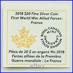 Canada 2018 $20 First World War Allies France, 1 oz. Pure Silver Proof Coin