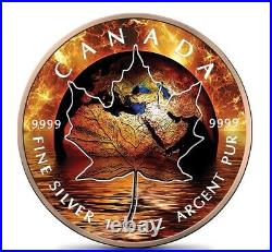 Canada Maple Leaf 1 Oz Silver 2021 Global Warming 5$ Silver Coin 24k Rose Gold