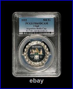 Chad. 2022, 500 Francs, Silver PCGS PR69 Top Pop? Bottle Cap, Argentina Chad. 2022, 500 Francs, Silver PCGS PR69 Top Pop? Bottle Cap, Argentina