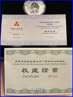 China 50th Anniversary World Wildlife Fund 2 Silver Coins + WWF Medal 2011 Mint