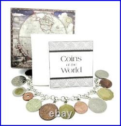 Coins Of The World STERLING SILVER Charm BRACELET NEW withBox