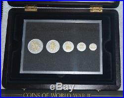 Coins of World War II Numismatic Set Plated in Silver & 22Ct Gold 5 Coin Set BOX