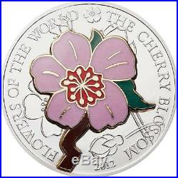 Cook 2012 5$ Flowers of the World CHERRY BLOSSOM IN CLOISONNE Silver Coin