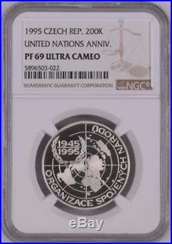 Czech Republic 200 Korun 1995 United Nations Wwii Ngc Pf69uc World Coin