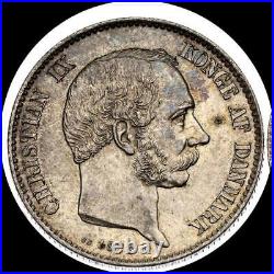 Denmark 1876, 2 kroner old world silver coin HIGH GRADE #5156