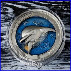 Dolphin Underwater World 3 oz Antique finish Silver Coin 5$ Barbados 2019
