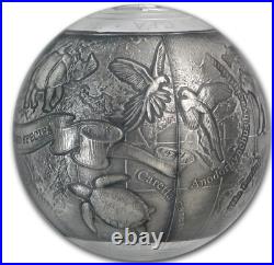 ENDANGERED ANIMALS SOS To The World Spherical 7 Oz Silver Coin Cameroon 2017 OGP