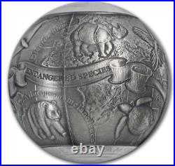 ENDANGERED ANIMALS SOS To The World Spherical 7 Oz Silver Coin Cameroon 2017 OGP