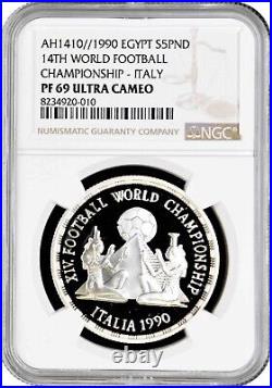 Egypt 5 pounds 1990, NGC PF69 UC, 1990 FIFA World Cup. Italy silver coin