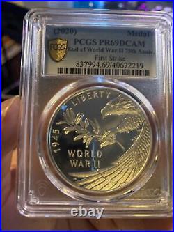 End Of World War II 75th Anniversary Silver Eagle PCGS PR69 DCAM First Strike