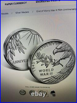 End of World War II 75th Anniversary Silver Medal Coin. In hand. 20XH