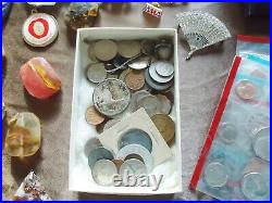 Estate Box #1 World/us Coins, Tokens, Year Sets. Silver Coins, Jewelry And More