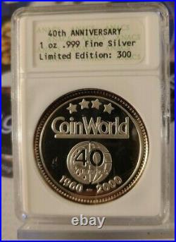Extremely Rare 1 Oz Limited Edition Coin World 40th Anniversary Silver Round