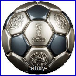 FIFA FOOTBALL IN QATAR SPHERICAL World Cup 3 Oz Silver Coin $10 Solomon Islands