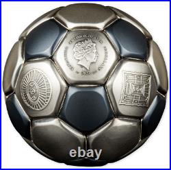 FIFA FOOTBALL IN QATAR SPHERICAL World Cup 3 Oz Silver Coin $10 Solomon Islands