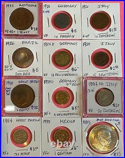 Foreign World Coins -Lot of 12 Carded-(1)1800, (1)Silver Some High Grades