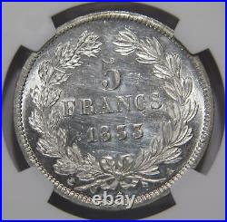 France 1833 5 Francs King Louis Philippe I Unc-d Ngc Silver World Coin