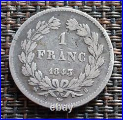 France 1843 1 Franc Rare Antique Silver World Coin