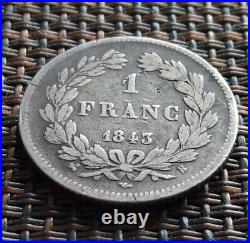 France 1843 1 Franc Rare Antique Silver World Coin