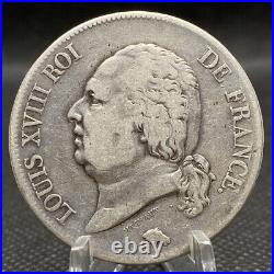 France 5 Francs 1822-A Very Fine Louis XVIII Old World Silver Coin FRA007