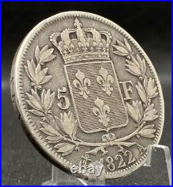 France 5 Francs 1822-A Very Fine Louis XVIII Old World Silver Coin FRA007