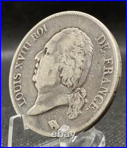 France 5 Francs 1822-A Very Fine Louis XVIII Old World Silver Coin FRA007