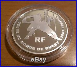France Rugby World Cup Official 2007 1 1/2 Euro Silver Proof Coin in Display Box