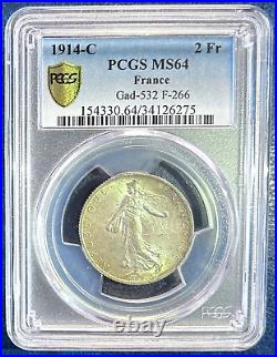 France, WWI, 2 Francs 1914-C, Castelsarrasin, Silver, PCGS MS64, Temporary Mint