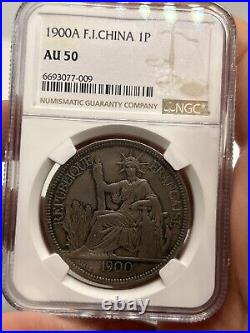 French Indochina 1900-A Piastre NGC AU-50! Rare World Coin Crown Size