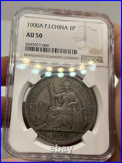 French Indochina 1900-A Piastre NGC AU-50! Rare World Coin Crown Size