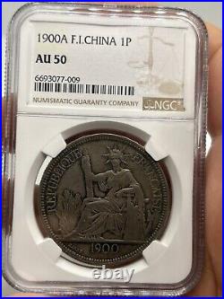 French Indochina 1900-A Piastre NGC AU-50! Rare World Coin Crown Size