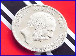 GERMAN 5 MARK 1876 E States SAXONY King Albertine Silver Coin EMPIRE WW1 +RARE+