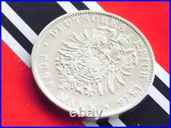 GERMAN 5 MARK 1876 E States SAXONY King Albertine Silver Coin EMPIRE WW1 +RARE+