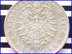 GERMAN 5 MARK 1876 E States SAXONY King Albertine Silver Coin EMPIRE WW1 +RARE+