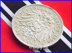 GERMAN 5 MARK 1900 E States SAXONY King Albertine Silver Coin EMPIRE WW1 +RARE+