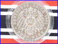 GERMAN 5 MARK 1901 A PRUSSIA Bicentennial WILHELM II. EMPIRE Silver Coin WW1 UNC