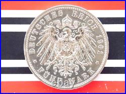 GERMAN 5 MARK 1901 A PRUSSIA Bicentennial WILHELM II. EMPIRE Silver Coin WW1 UNC