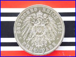 GERMAN 5 MARK 1901 A PRUSSIA Bicentennial WILHELM II. EMPIRE Silver Coin WW1 UNC