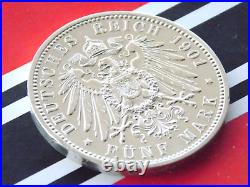 GERMAN 5 MARK 1901 A PRUSSIA Bicentennial WILHELM II. EMPIRE Silver Coin WW1 UNC