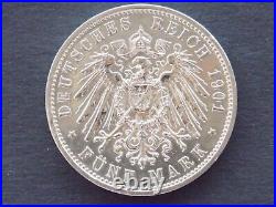 GERMAN 5 MARK 1901 A PRUSSIA Bicentennial WILHELM II. EMPIRE Silver Coin WW1 UNC