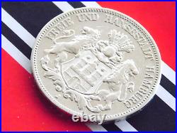 GERMAN 5 Mark 1875 J States HAMBURG Hansestadt 90% Silver Coin Empire WW1 +RARE+