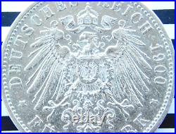 GERMAN 5 Mark 1900 F States WURTTEMBERG WILHELM II. 90% Silver Coin WW1 + RARE +